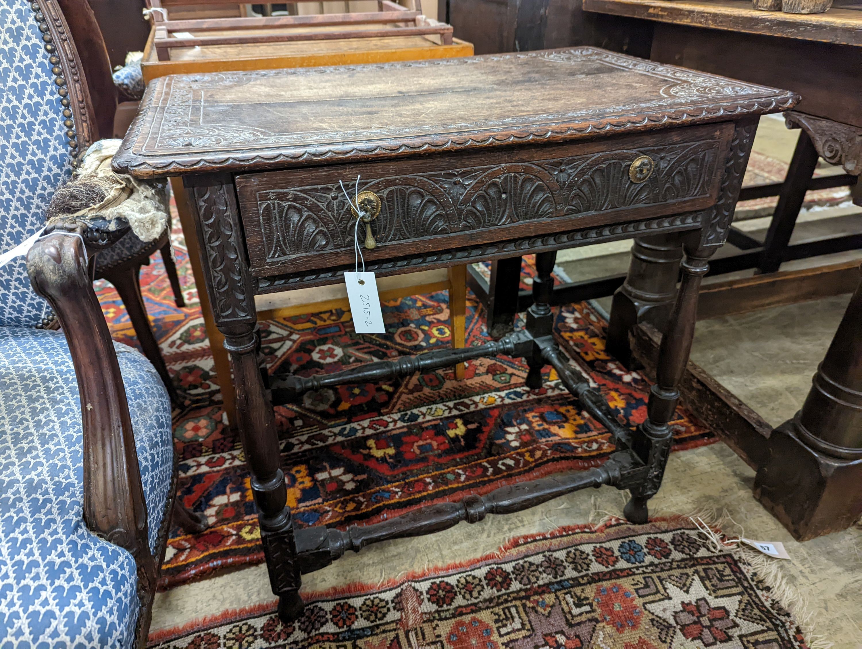 An 18th century carved oak side table, width 71cm, depth 47cm, height 67cm